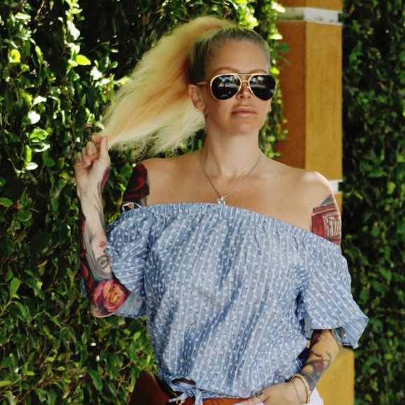House Of Jameson Tops - Bardot Chambray Top